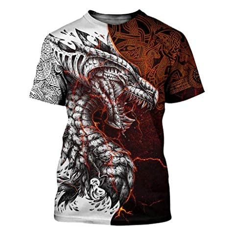 Fandao Viking 3D Print Dungeon Dragon Tattoo T-Shirt, Lifelike Celtic Magic Dragon Short Sleeve Top T Shirt, Spring Summer Autumn Cyclist,XL Cover