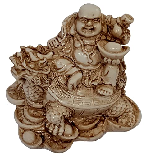 Estatua de resina Buda risueño en dragón acabado piedra miniatura 2
