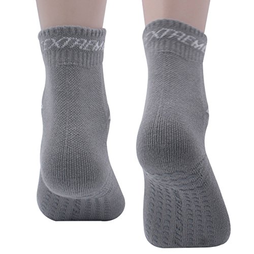 Fitextreme Non Slip Socks For Yoga, Pilates, Barre Fitness, Hospital Socks For Women, 3 Pack Quarter Crew Socks Gray #TOP3
