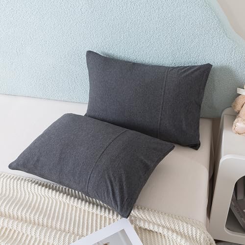 Image of H HOUSEHOLD 2-Pack Pillowcases 100% Cotton Knit Envelope Style, Ultra Soft Breathable Standard 13x18 Inch Pillow Cover, Machine Washable Dark Gray