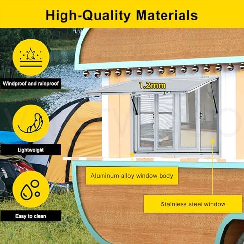 Rectangular Aluminum Alloy Sliding Window for Concession Trailers - Multifunctional 36x36in Service Window with Canopy & Screen for Outdoor Use