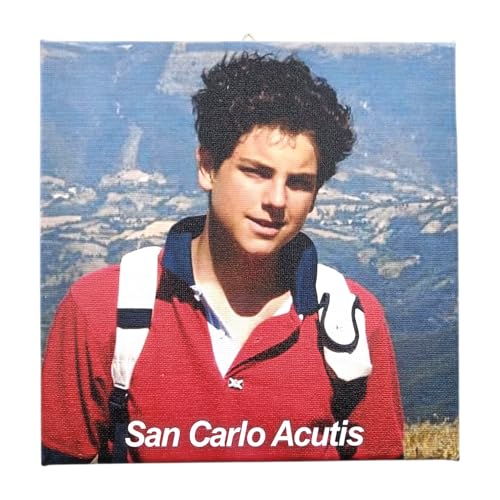 Generico San Carlo Acutis Quadro su Tela, 20x20 cm, Telaio in Faggio, Made in Italy