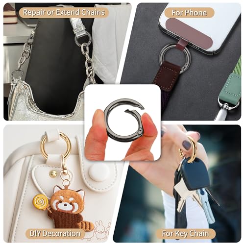 Image of Gkeygo Key Ring Clip, 1 Inch Keychain Rings, 8 Pack Round Carabiner Clip for Keys, Buckle, Bags, Purses - Key Chain Hooks Replacement Keychains Lanyard DIY Crafts - Black, Gold