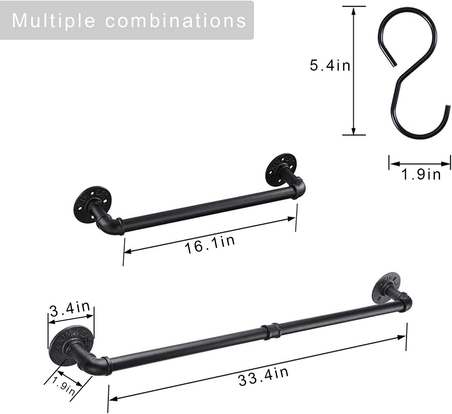 Industrial Black Pipe Towel Bar, 33.4 Inch Long Bath Towel Rack, Wall Mounted Heavy Duty Thicken Bathroom Hardware Towel Holder Organizer, Rustic Towel Rails