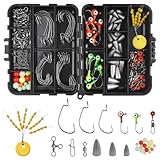 175pcs Fishing Accessories Kit Bass Trout Fishing Tackle Kit Including Jig Heads Hooks, Fishing Swivels, Bullet Fishing Weights, Worm Hooks Bass Fishing Freshwater Saltwater Fishing Gear Equipment
