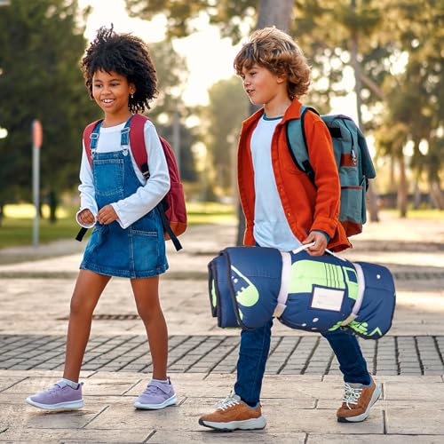 Image of Primlect Thickened Toddler Nap Mat with Removable Pillow and Minky Blanket, Extra Large 55''x35'' Sleeping Bag, Washable, Roll up, Perfect for Daycare, Preschool, Kindergarten, Boys (Excavator)