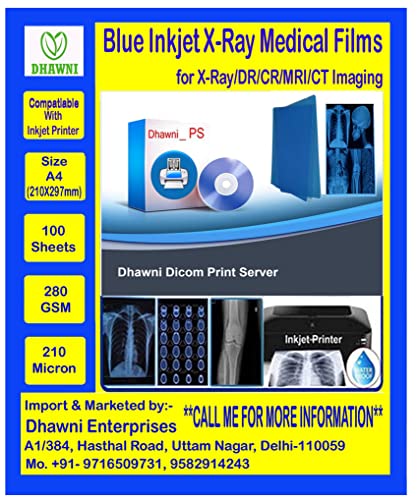Image of Dhawni Xray Inkjet Medical Film Blue Basefor X Ray imaging /Waterproof Film /SIZE: 210mm x 297mm (A4) X 50 Sheet Pack of 280 GSM / 210 Micron