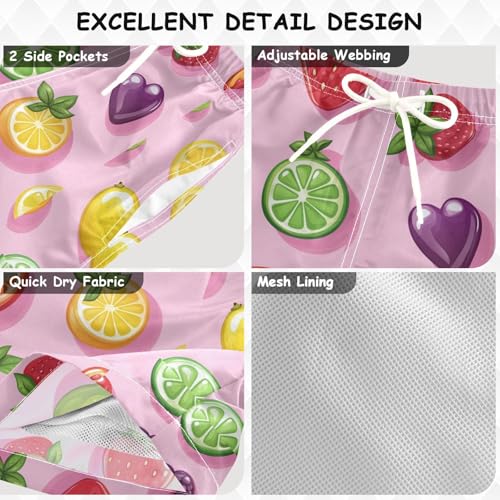 Pigsaly Boys' Swim Board Shorts Cute Lemon Blueberry Mango Gummy Jelly Candy Boy's Swim Trunks Kids Swimwear 2T3