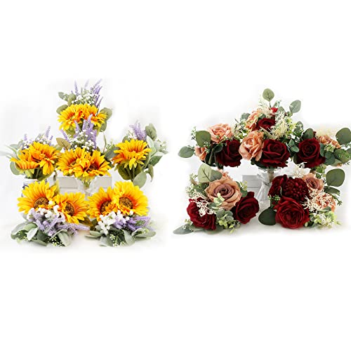 Semononia Sunflower Bouquet & Burgundy Rose Bouquet #TOP7