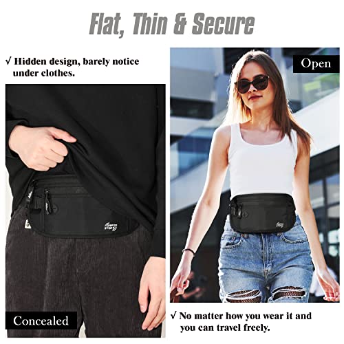 Image of MoKo Travel Money Belt, Hidden RFID Blocking Passport Wallet, Black