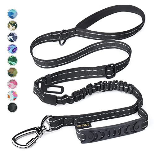 Hotsky Dog Leash For Large Dogs, Heavy Duty Tactical Dog Leash Rope With Control Handle Car Seatbelt Highly Reflective Threads, 4Ft 6Ft Retractable Bungee Dog Leash Tether With For Training, Black #TOP3