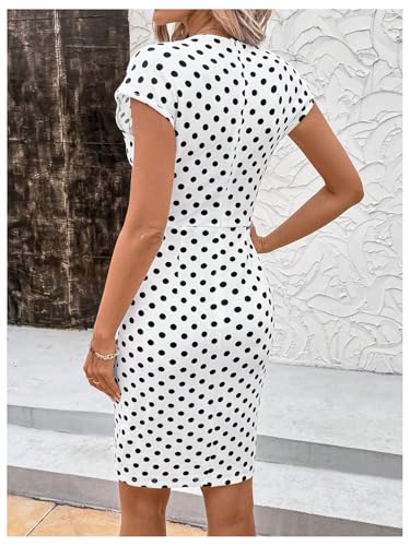 MakeMeChic Women's Midi Dress Wedding Guest Polka Dots V Neck Wrap Cap Sleeve Floral Bodycon Dresses2