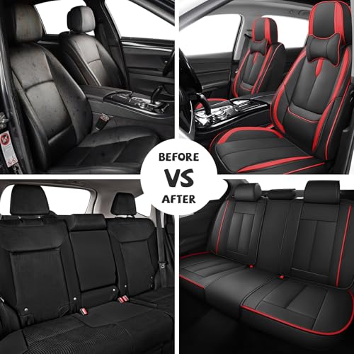 Image of Seat Covers for Chevy Silverado 1500 2007-2026 (Black&Red,Luxury Full Set)