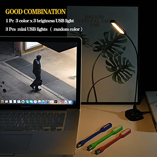 Oriemars Usb Reading Light, Laptop Light,Keyboard Light For Computer Adjustable Gooseneck, 3 Color X 3 Brightness Usb Lamp/1Pc + 3Pcs Mini Led Lights (1 + 3) #TOP5