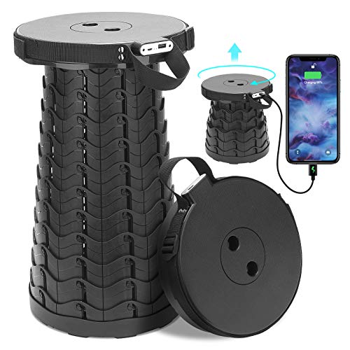 Portable Telescoping Stool with Mobile Charging,400LB Portable Stool,Retractable Folding Stool,Collapsible Camping Telescopic Stool,Lightweight Sturdy Portable Stool for Outdoor,Camping,Travel