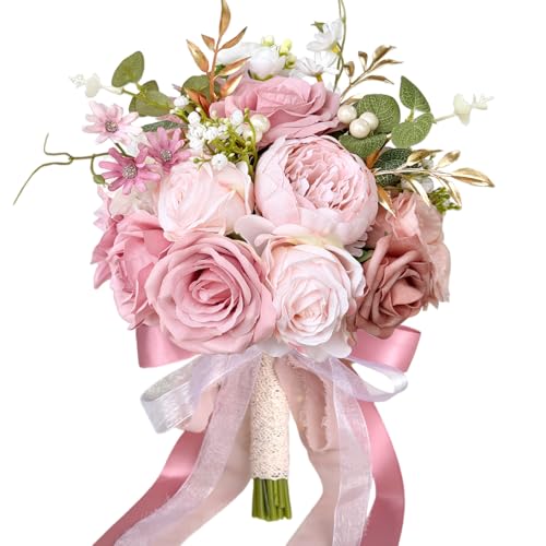 9 Inch Blush Pink Wedding Bouquets for Bride...