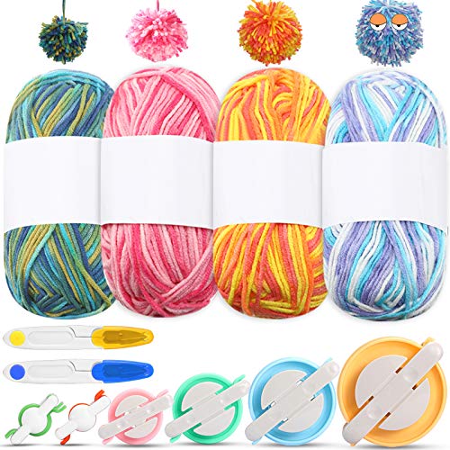 Christmas Pompom Maker Kit Multi-Colored 50g Skeins Acrylic Yarn with 6 Size Pompom Maker Fluff Ball Waver Pompom Making Tool Kit Thread Cutter Scissors for DIY Yarn Wool Knitting Craft Project