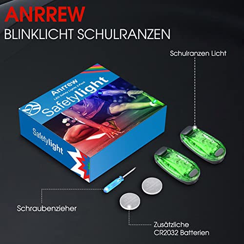 Anrrew Blinklicht Schulranzen Licht LED Sicherheitslicht 2er Set,Clip Reflektor Rucksack licht Lauflicht Kinderwagen Licht.Ideal für Jogger,Schultasche für Kinder, Kinderwagen、leuchtanhänger Hund