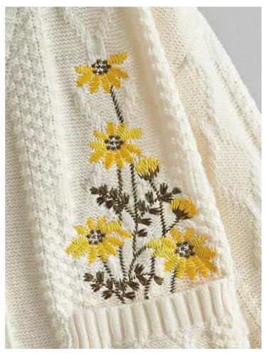 Women's Plus Size Floral Embroidered Cardigan Sweater Button Down Long Sleeve Knit Outerwear with Pockets3