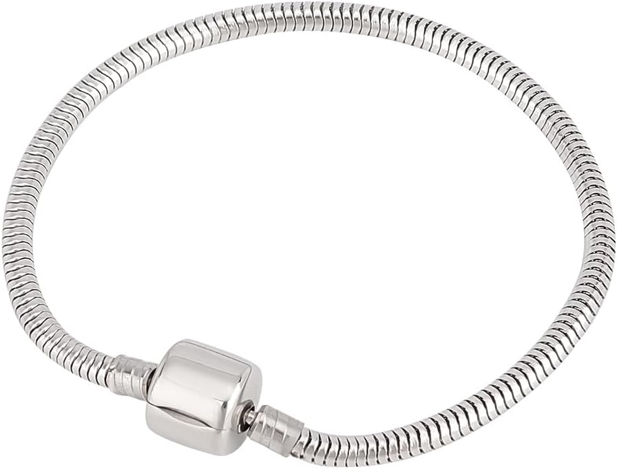 PH PandaHall 1 Pack European Charm Bracelet Stainless Steel Snake Chain with Barrel Snap Clasp for Women Fits European Style Charm Beads 7.1 Inches