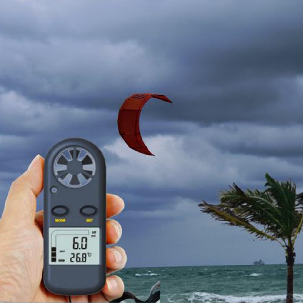 Anémomètre Thermomètre Digital de Poche, Mesure Vitesse du Vent et Température, Écran LCD