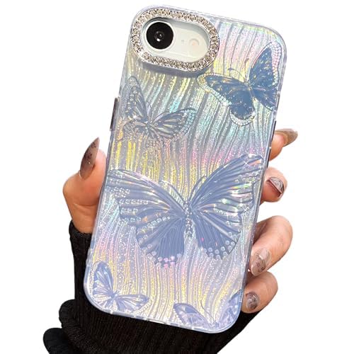 I-MGAE-IN-AR Compact Case for iPhone 16e Butterfly Design,3D Diamond Camera Lens Protection Frame,Cute Soft Slim TPU Shockproof Protective Phone Cases