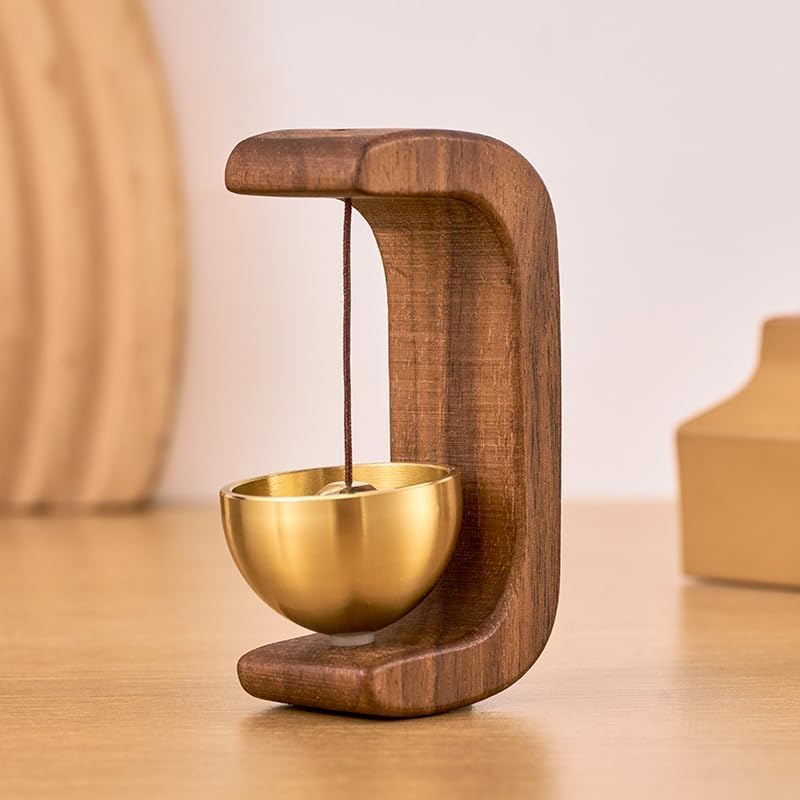 Image of Premium Wooden Brass Bell Chime, Decorative Door Bell with Stand, Handmade Musical Centrepiece