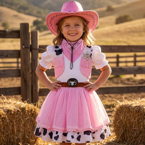 Gomukot Direct Cowgirl Costume for Girls Halloween Western Rodeo Dress Up Outfit Role Play Party for Kids 3-10 Years (5-6 Years)