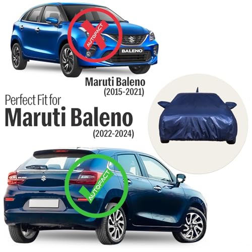 Image of Autofact 210D SuperDuper Waterproof Car Cover for Maruti Baleno (2015 to 2021) | All-Weather Protection, UV & Heat Resistant, Windproof with Buckle Belt, Scratchproof & Dustproof, Navy Blue