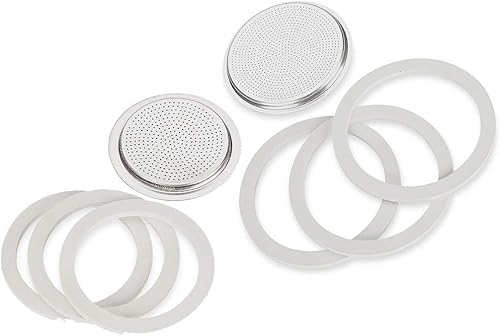 Miniatura 3 de Bialetti Moka Express #06799 - Máquina para hacer café espresso de 3 tazas y #06960 Bialetti, seis juntas de repuesto y dos placas de filtro de