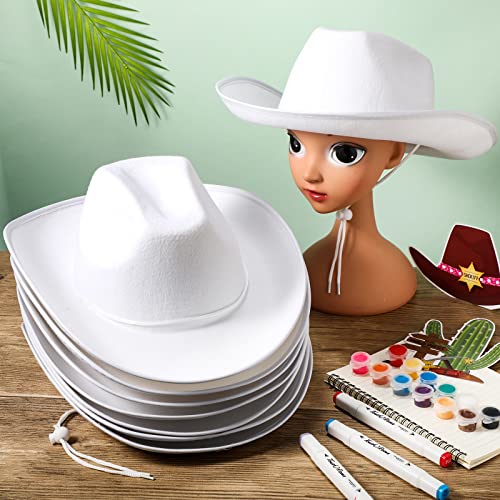 Jagely 22 Pcs White Cowboy Hat Western Plain Cowboy Hats With Adjustable Neck Draw String For Adult Wide Brim Plain Cowgirl Hat Cowboy Hat For Women Men Play Costumes, One Size-Medium #TOP5