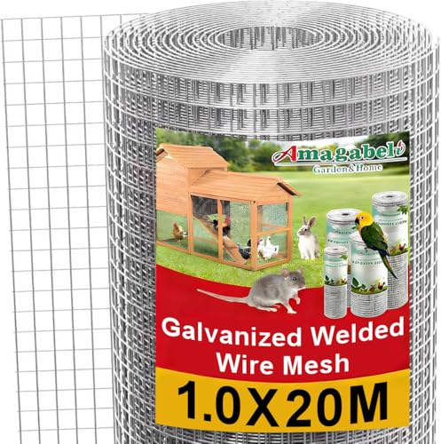 Amagabeli 1.0M X 20M Rete Metallica Recinzione Saldata Zincata Maglia Rete Recinzione Elettrosaldata Zincata Quadrata 12.7 Mm Recinzione Elettrosaldat