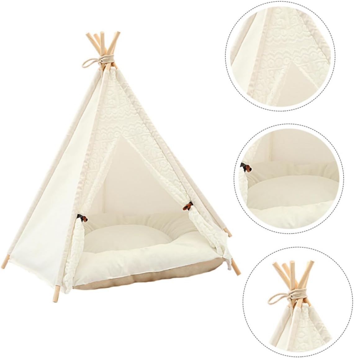 Portable PET Triangle Tent for Dogs and Cats Removable Canvas PET Bed Lace Trim for Indoor and Outdoor Use