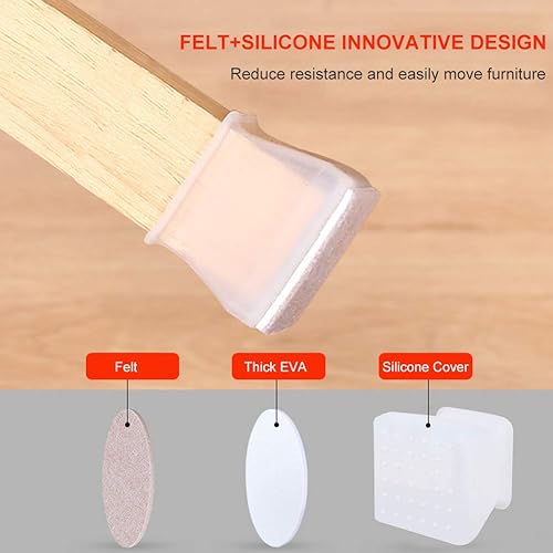 Miniatura 2 de Tapas para patas de silla, protectores de silicona para patas de silla para madera dura, suelos, muebles, patas de mesa con almohadillas de fieltro,