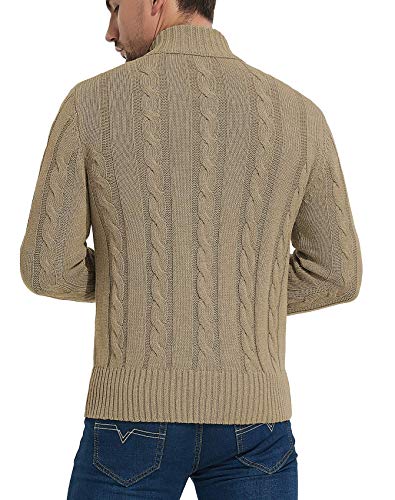 Nitagut Mens Long Sleeve Stand Collar Cardigan Sweaters Button Down Cable Knitted Sweater,Khaki,X-Large #TOP4