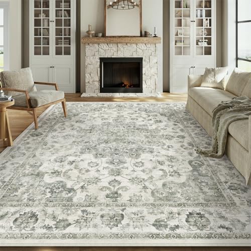 Best Rug Color for Green Couch: Perfect Shades to Elevate Your Space 5 WondRg 8x10 Washable Neutral Area Rug Green Vintage Living Room Bedroom Carpet Non-Slip Soft Low Pile Floral Indoor Large Throw Rug for Dining Room Office