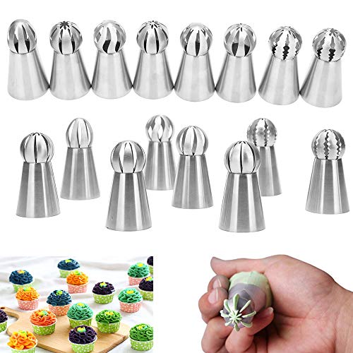 Russian Piping Tips 8 Pcs/Set, Messar Stainless Steel Russian Piping Ball Tips Frosting Icing Piping Nozzles Set Flower Cake Decorating Tips Kit For Diy Baking Cake Decorating Supplies (8 Pcs) #TOP7
