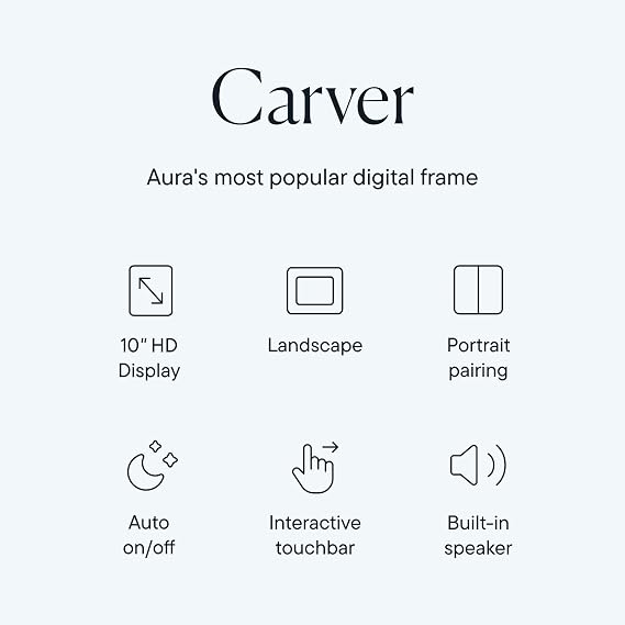 aura carver intelligent digital photo frame 10.1 inch hd wifi cloud digital photo frame free unlimited storage send photos from anywhere - sea salt