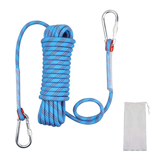 多用途ロープ 多機能ロープ 多目的ロープ 園芸ロープ 洗濯ロープ 10mm 耐荷重1200kg 10M/20M/30M/ CE認証 7色 収納袋セット 防水性 頑丈 アウトドア キャンプ 防災 強風対策 付け替え用 2個軽量アルミカラビナ付 (ブルー10mm, 10M)