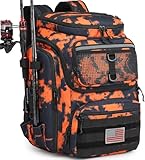 HAMBOLY Mochila de pesca com suportes de vara, mochila de 40 L para equipamentos de pesca, bolsa de pesca à prova d'água para homens (grafite preto e laranja)