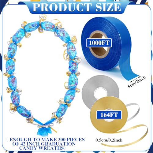 Sinload Candy Lei Poly Tubing 2 Inch x 1000 ft Graduation Candy Lei Making Kit with 2 Rolls Ribbon Class of 2026 Congrats Grad for Party DIY Graduation Wreaths Packing Snacks Gift(Blue) by Sinload - Image 2