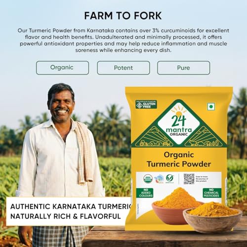 Image of 24 Mantra Organic Turmeric Powder /Haldi Powder /Pasupu podi - 200gms | Pack of 1 | 100% Organic | Chemical Free & Pesticides Free | Rich Flavour | Unadulterated