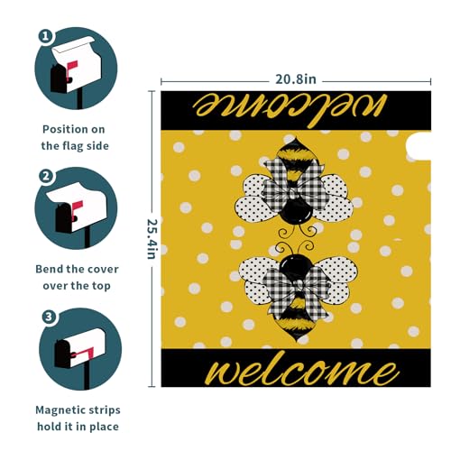 Image of Welcome Summer Bee Mailbox Cover Magnetic Oversized 25x21 Inch Spring Summer Mail Box Covers Farmhouse Yellow Mail Wraps Seasonal Bumble Bee Post Letter Box Cover for Home Garden Yard Decorations