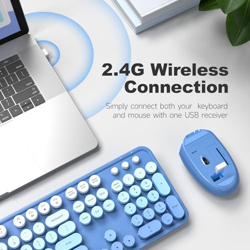 Image of MOFII Wireless Keyboard Mouse Combo, Typewriter Full Size Keyboard with Number Pad and 2 in 1 USB Connected Mouse for PC Computer Laptop Desktop Windows (Blue Colorful)