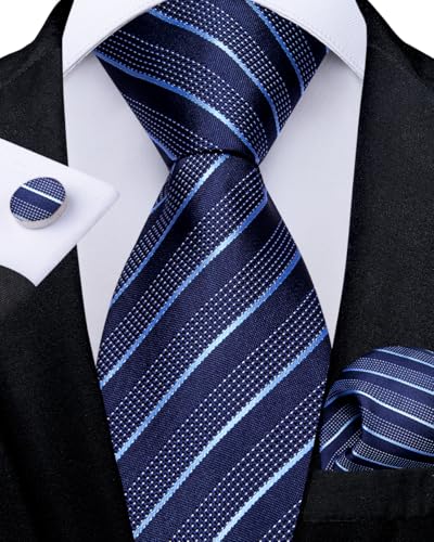 Image of DiBanGu Mens Zipper Ties Silk Adjustable Necktie Pocket Square | Paisley /Striped Pattern,Pre-tied Gift Tie Sets,Jacquard Woven,Pocket Square Cufflinks,Great for Formal & Business Wedding