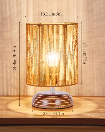 Image of Homesake Natural Weave Rope Table Lamp | Handcrafted Boho Bedside Light with Wooden Base | Warm Ambient Home Decor, Livra Collection, Lighting & Office Decor Light