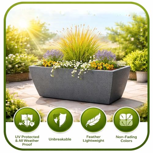 Image of Go Hooked Recta Curve 24 Inch Rectangle Planter Pot | Big Size Polymer Gamla for Plants | Heavy-Duty UV Resistant Outdoor & Indoor Flower Pot for Balcony, Terrace & Garden (Black)