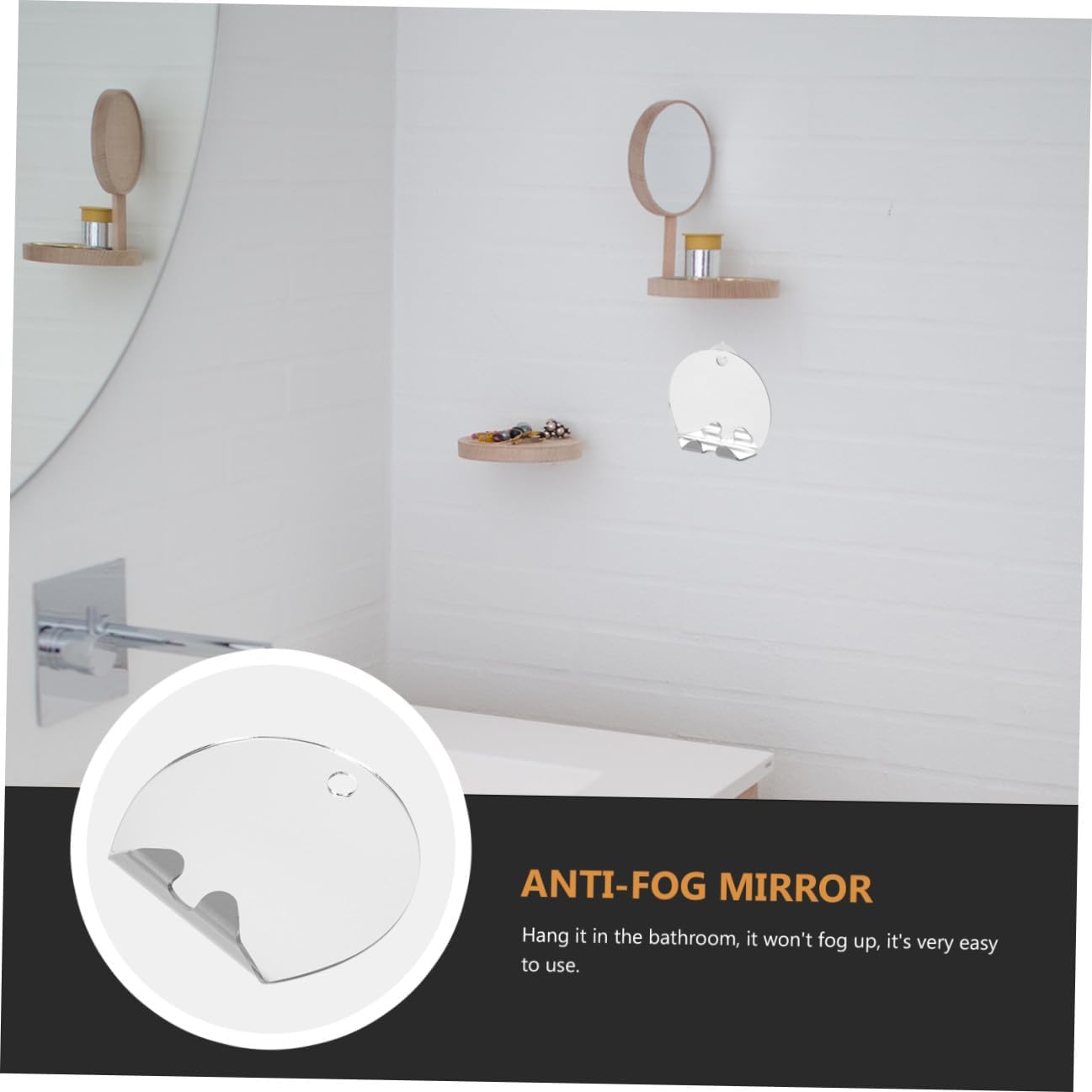 Zerodeko Fog-Proof Acrylic Bathroom Shaving Mirror Set, Unbreakable Round Travel Makeup Mirror for Shower and Home Use