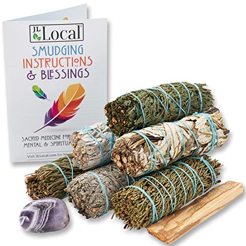 Sage Variety Pack - White Sage, Blue Sage, Yerba Santa, Cedar, Juniper & Palo Santo Smudge Sticks + Amethyst | Smudging Kit (Variety Sages) - Thumbnail 4