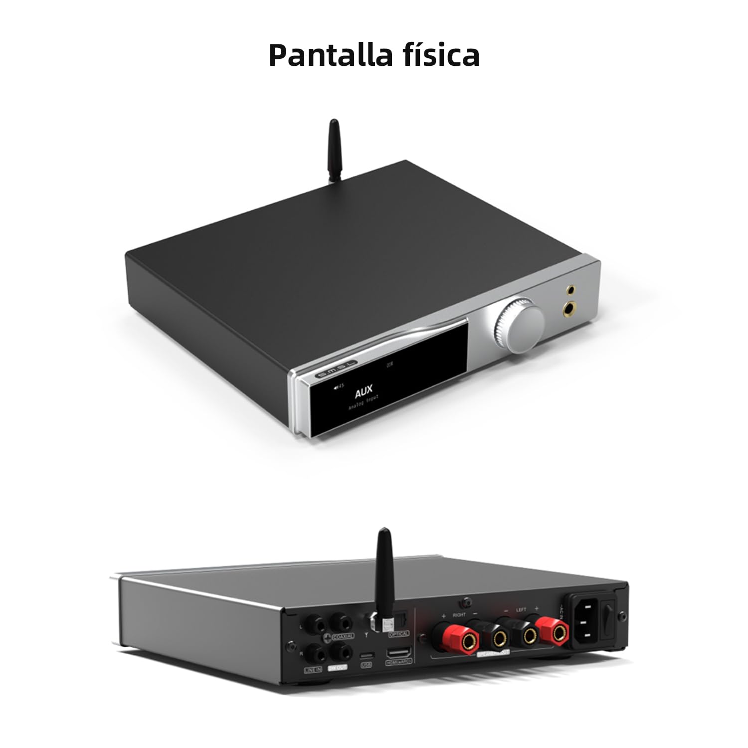 SMSL AO300 PRO DAC Amplificador de Potencia 165 W | Entradas USB, Coaxial, Óptico, HDMI eARC y RCA para Altavoces y Subwoofer de 2.1 Canales | Amp de Auriculares 4,4 mm / 6,35 mm, Color Plata